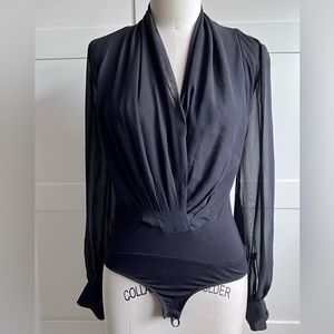 New York & CO Eva Mendes black bodysuit sz XS sheer, puffy sleeves